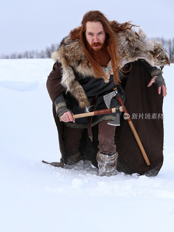 Medieval Winter Snow Viking Warrior, Authentic Costume, Animal Pelt, Ax